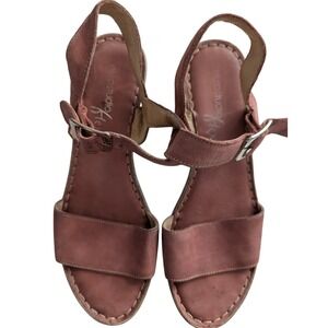 Eurostudio Heeled Wedge Sandals Pink Leather Ankle Strap Shoes‎